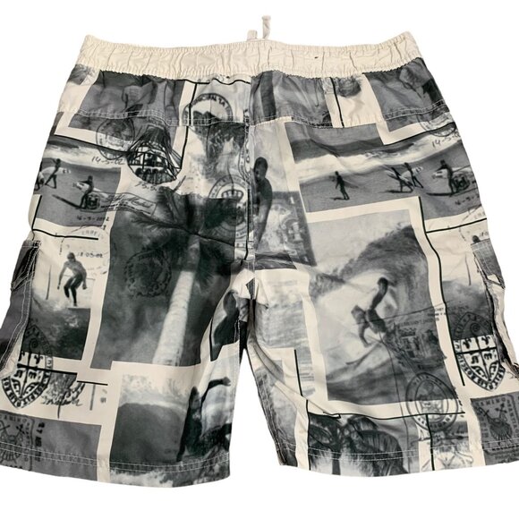 Vintage 90s US Apparel Board Shorts Swim Trunks M White Grey Drawstring Pockets - Picture 3 of 5